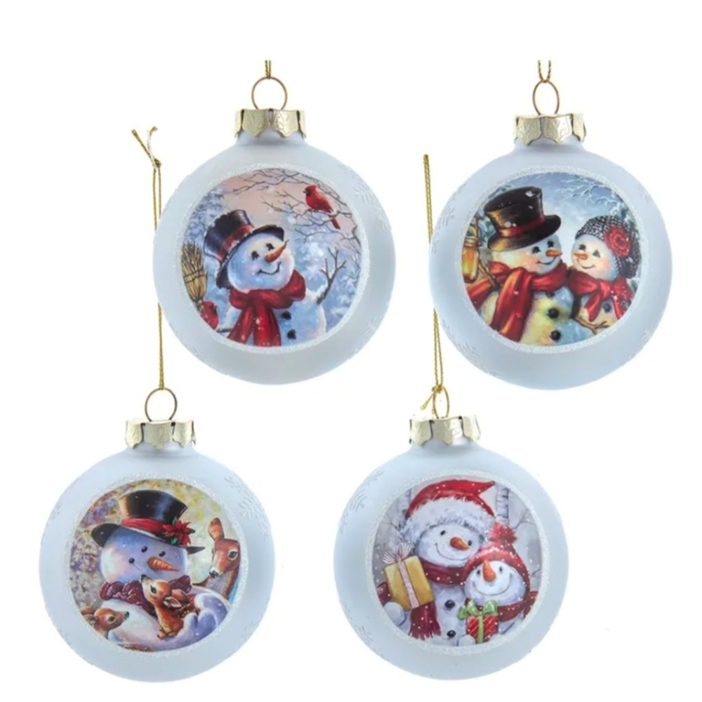 Kurt Adler Glass Snowman Ornaments,  box of 4